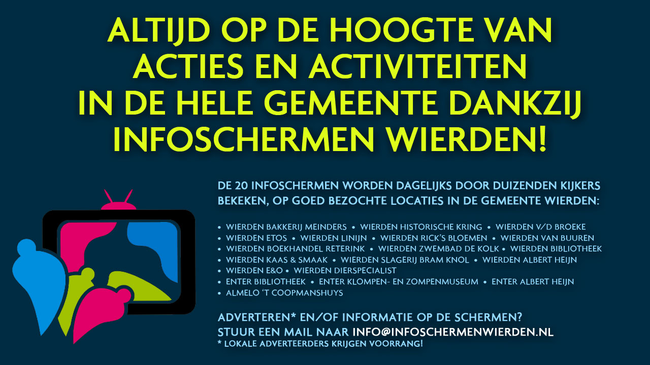 Altijd op de hoogte van activiteiten in de hele gemeente dankzij Infoschermen Wierden
